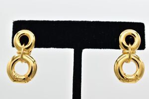 Bijan Vintage Clip On Earrings Chunky Gold Dangle Door Knocker Signed 1980s 9L